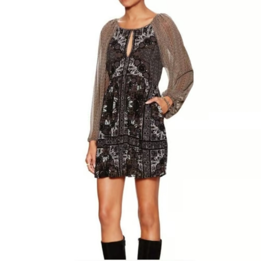 Free People Oksana Mini Dress in Onyx Combo XS